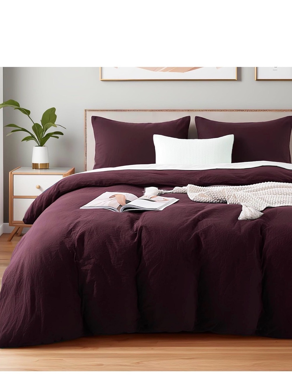 Burgundy Linen Duvet Cover Set - Soft Washed Bedding